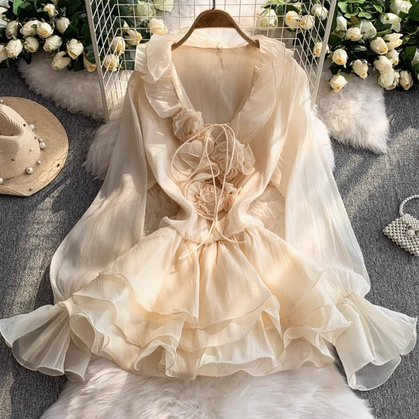 V-neck 3D Ruffled Princess Dress