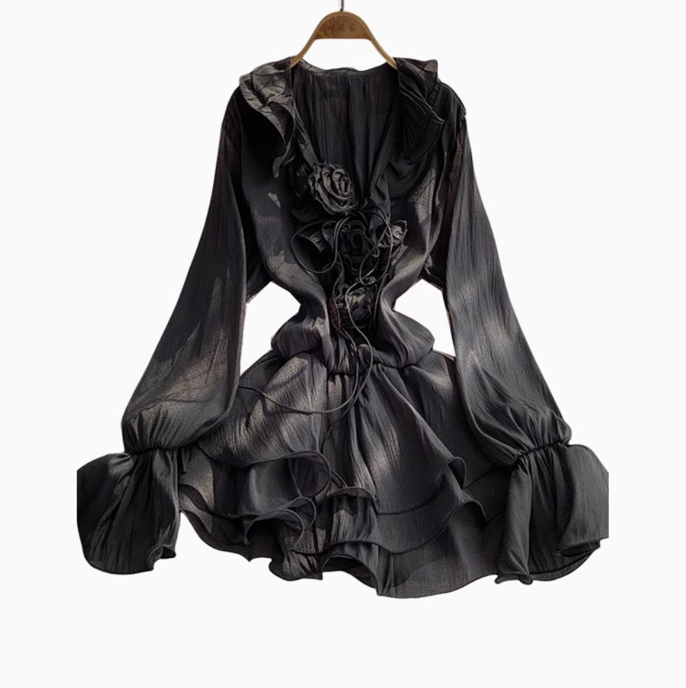 V-neck 3D Ruffled Princess Dress