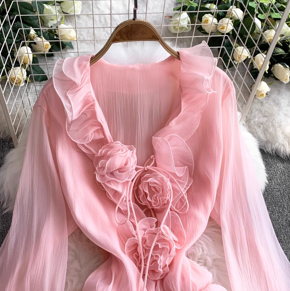 V-neck 3D Ruffled Princess Dress