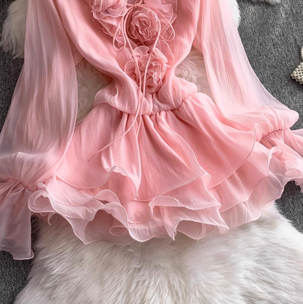 V-neck 3D Ruffled Princess Dress