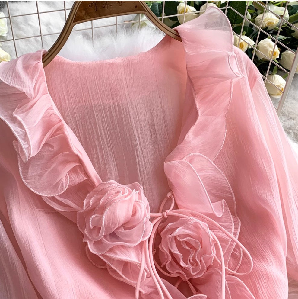 V-neck 3D Ruffled Princess Dress