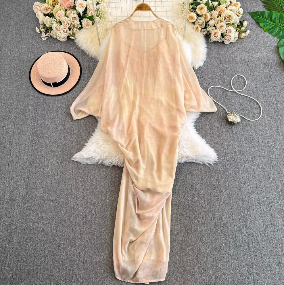 Irregular Design Outwear & Slip Dress 2Pcs