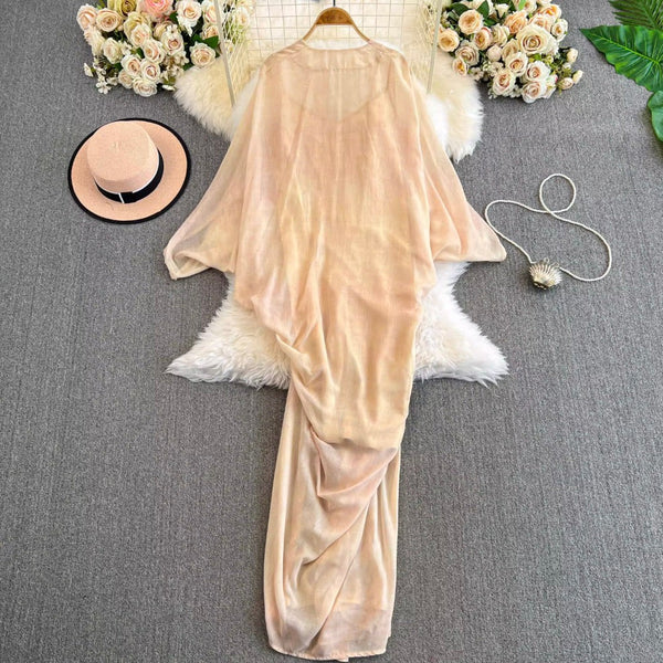 Irregular Design Outwear & Slip Dress 2Pcs