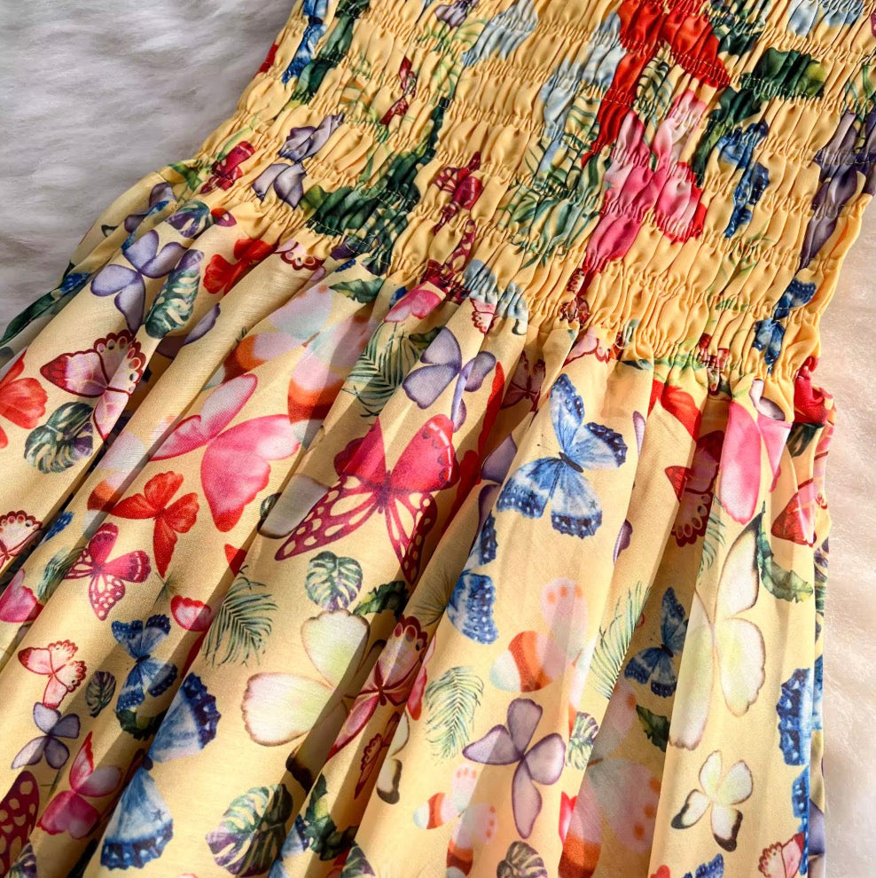 Off-shoulder Butterfly Printed Fishtail Dress