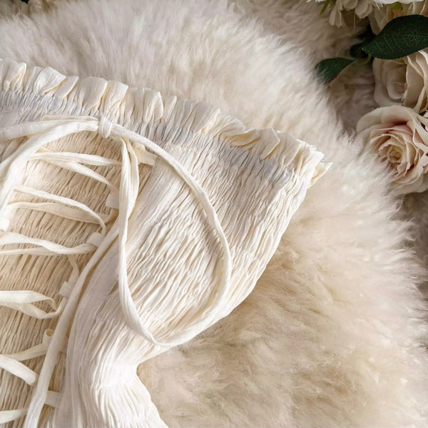 Lace-up Layered Ruffled Creamy Dress