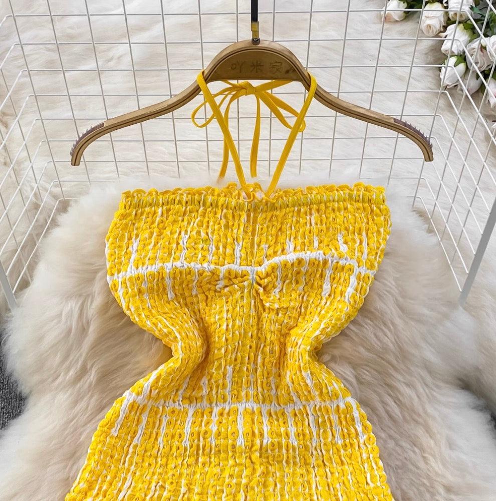 Backless Hollowed Ruffled Halter Dress