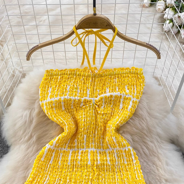 Backless Hollowed Ruffled Halter Dress