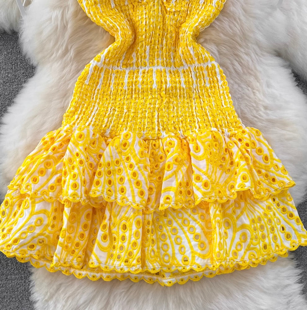 Backless Hollowed Ruffled Halter Dress