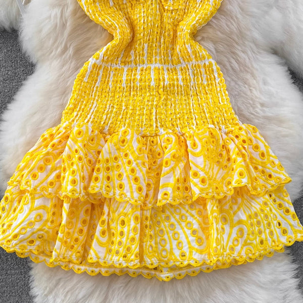 Backless Hollowed Ruffled Halter Dress