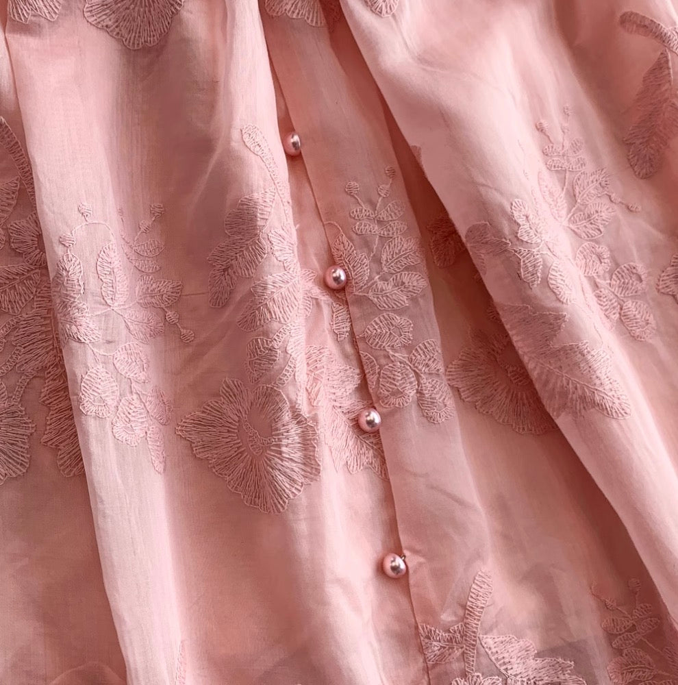 V-neck Embroidered Puffy Sleeve Dress