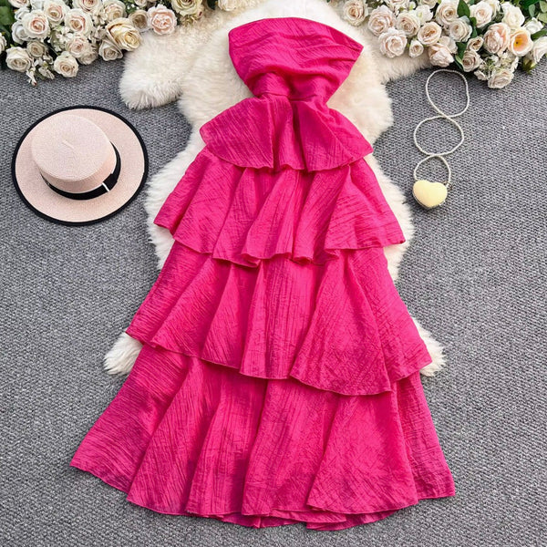 French Style Layered Ruffled Bustier Dress