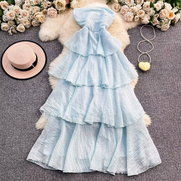 French Style Layered Ruffled Bustier Dress