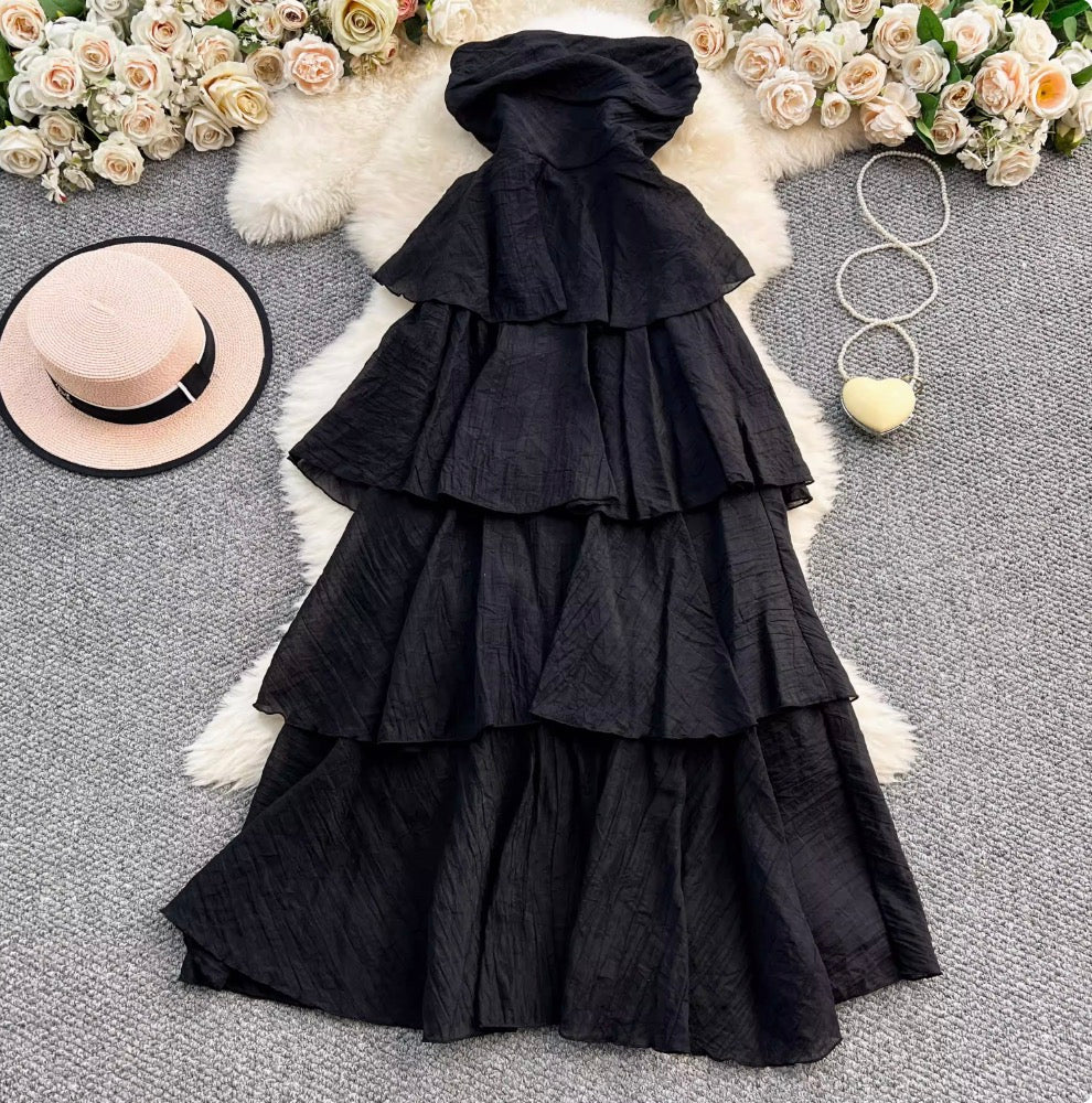 French Style Layered Ruffled Bustier Dress