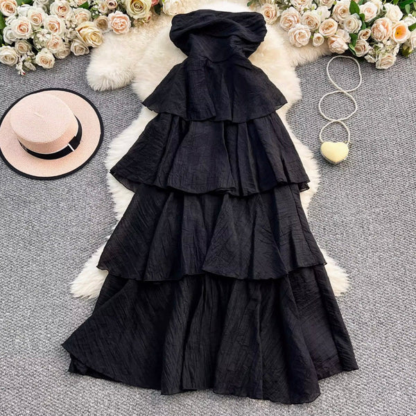 French Style Layered Ruffled Bustier Dress