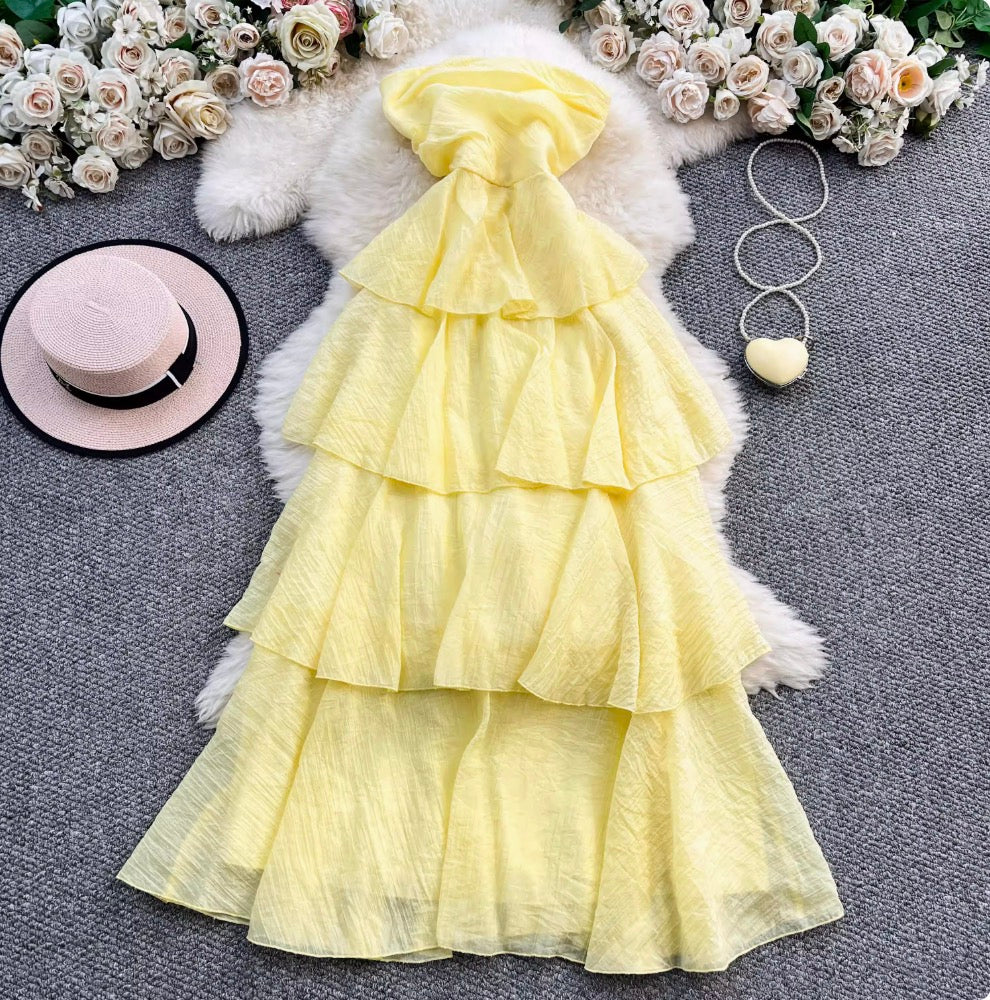 French Style Layered Ruffled Bustier Dress