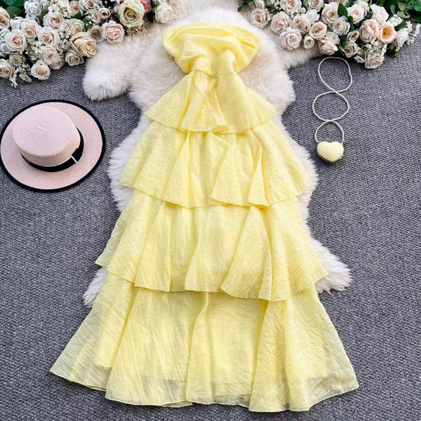French Style Layered Ruffled Bustier Dress