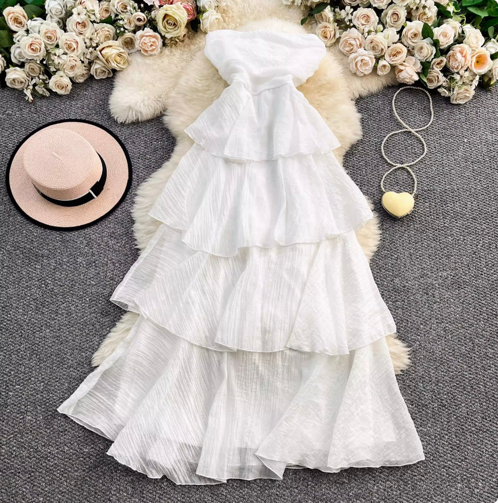 French Style Layered Ruffled Bustier Dress