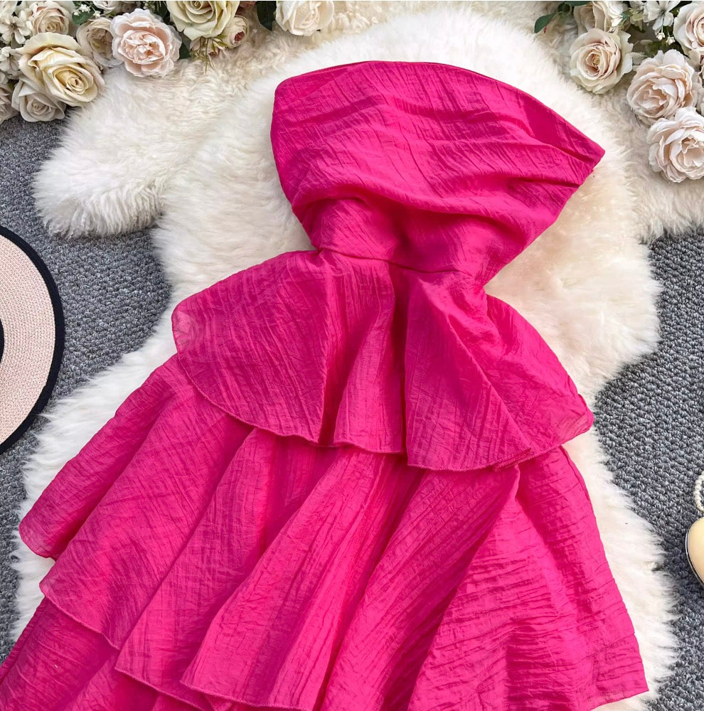 French Style Layered Ruffled Bustier Dress