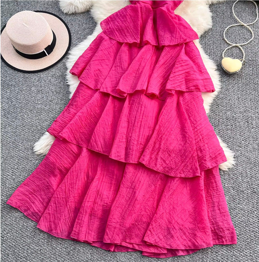 French Style Layered Ruffled Bustier Dress