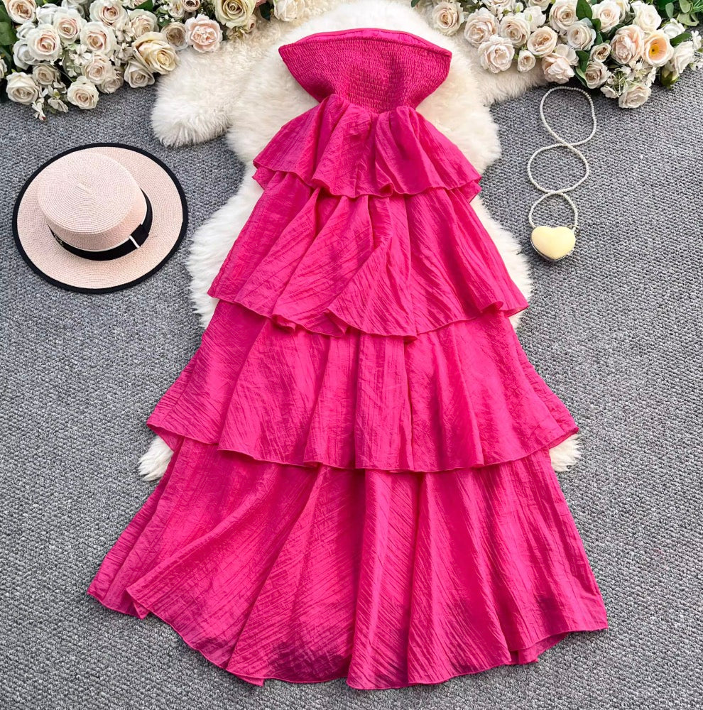 French Style Layered Ruffled Bustier Dress
