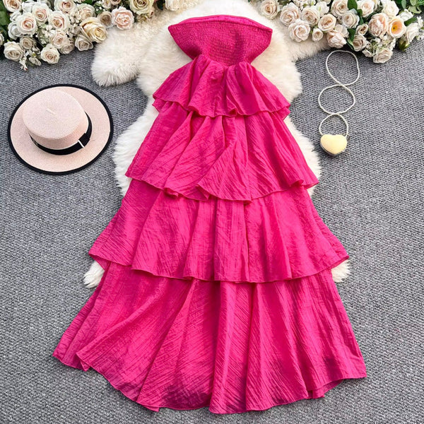 French Style Layered Ruffled Bustier Dress
