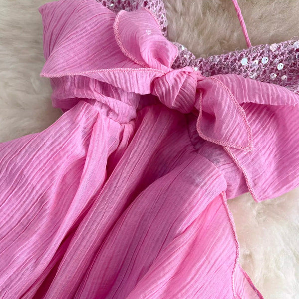 Bow-tie Irregular Ruffled Slip Dress