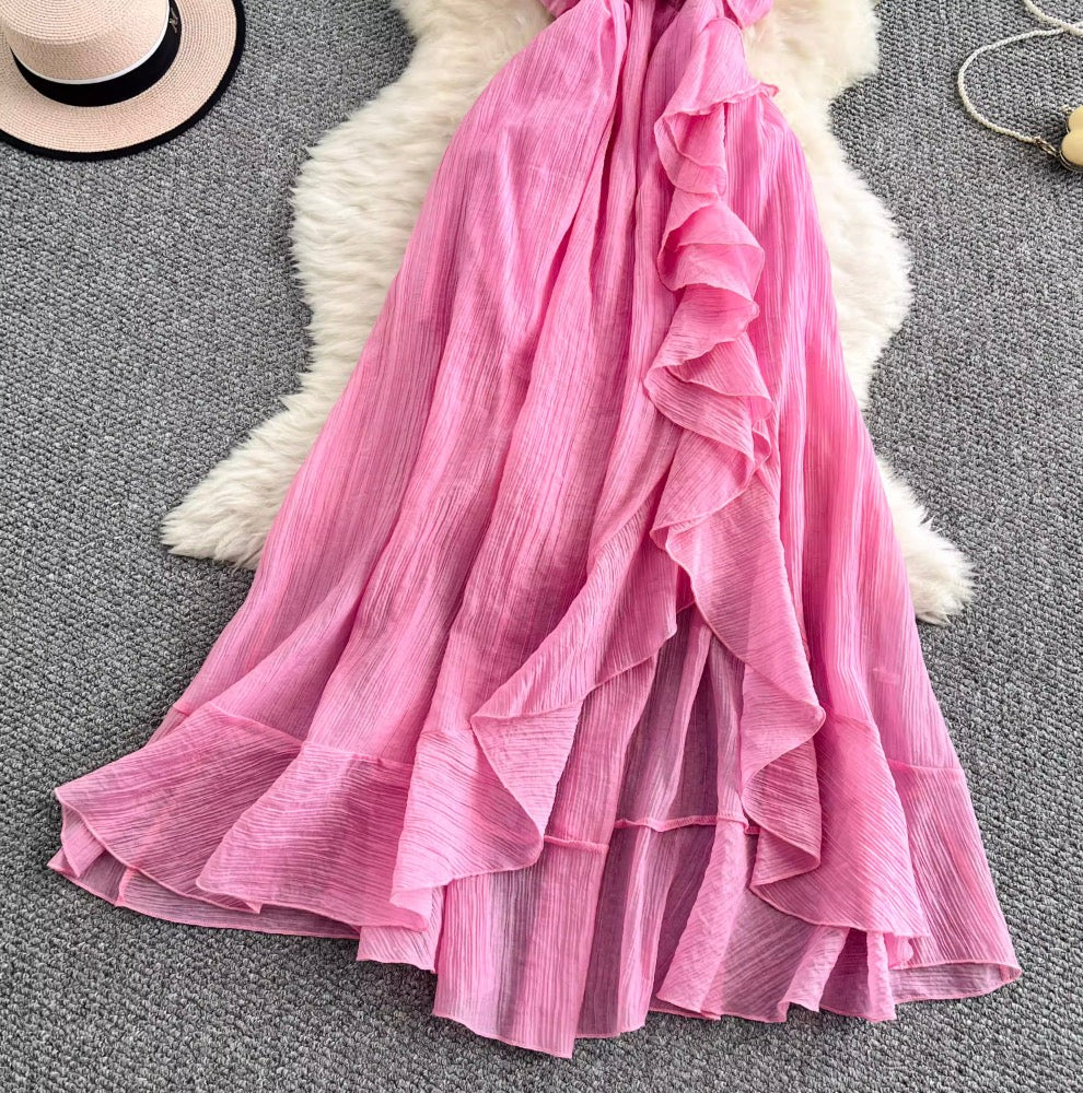 Bow-tie Irregular Ruffled Slip Dress