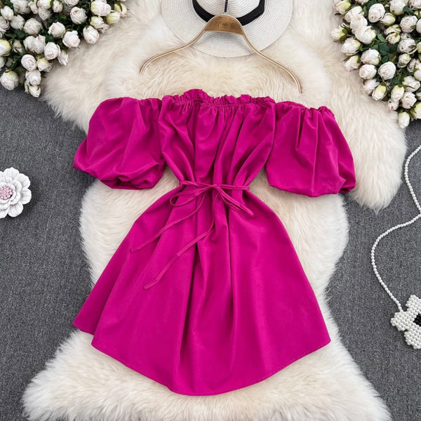 Solid Color Ruffled A-line Dress