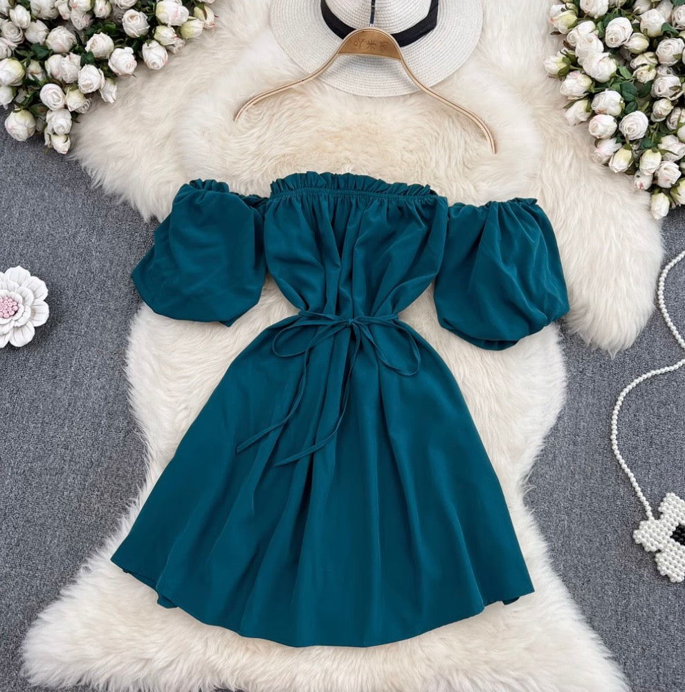 Solid Color Ruffled A-line Dress