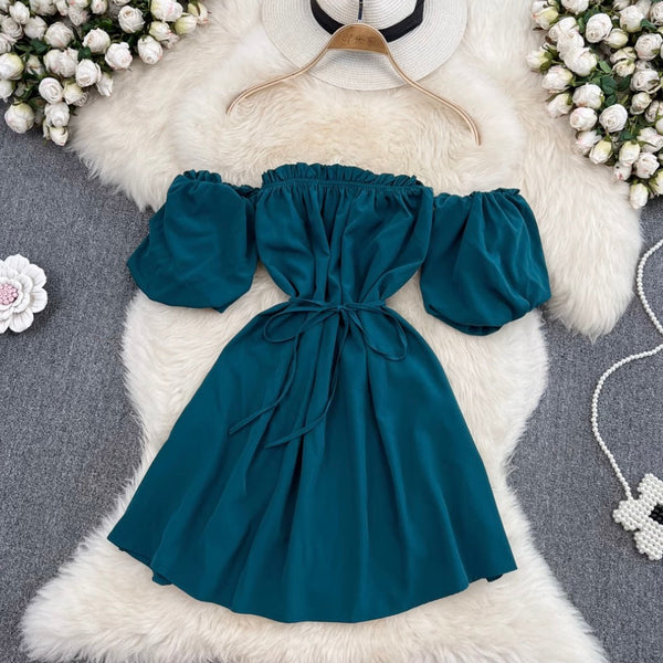 Solid Color Ruffled A-line Dress