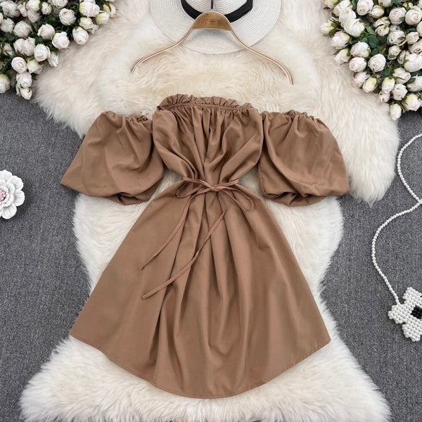 Solid Color Ruffled A-line Dress