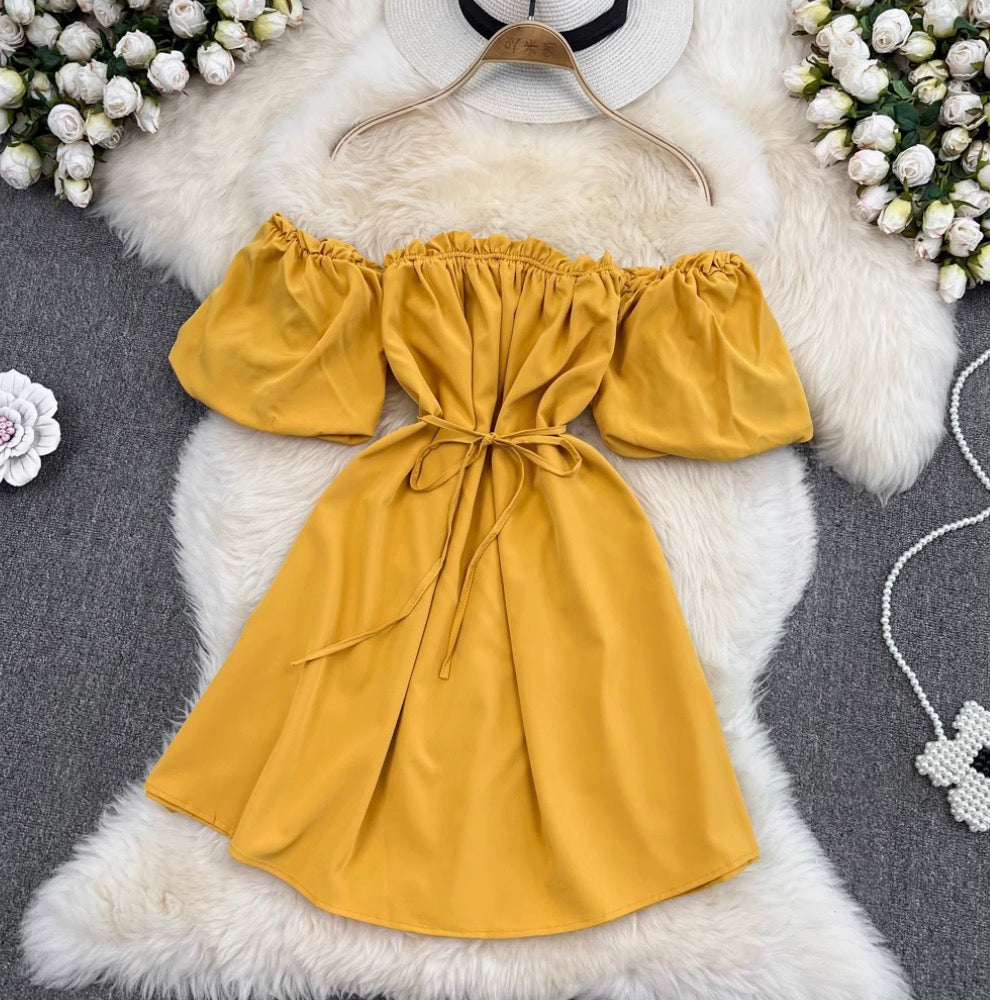Solid Color Ruffled A-line Dress