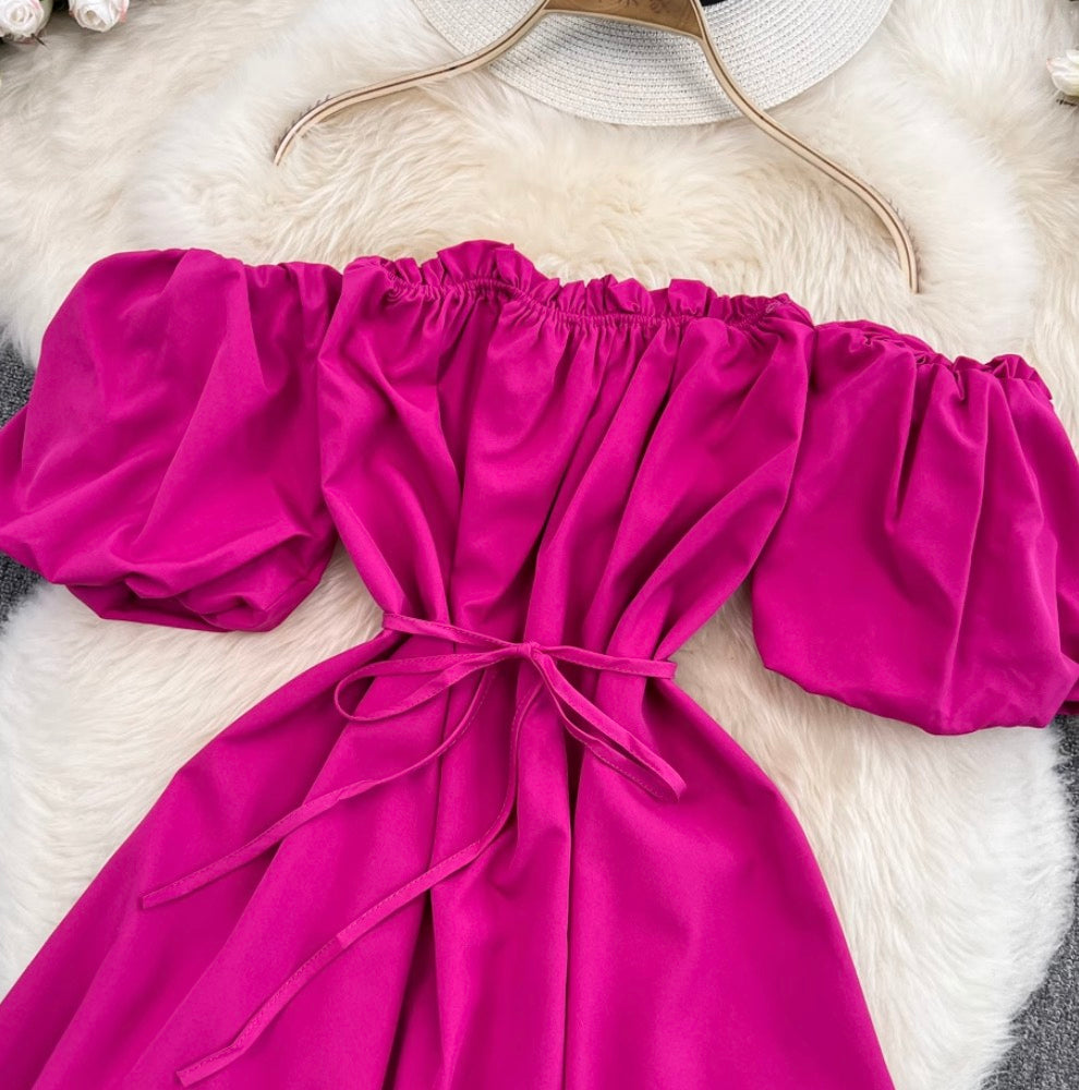 Solid Color Ruffled A-line Dress