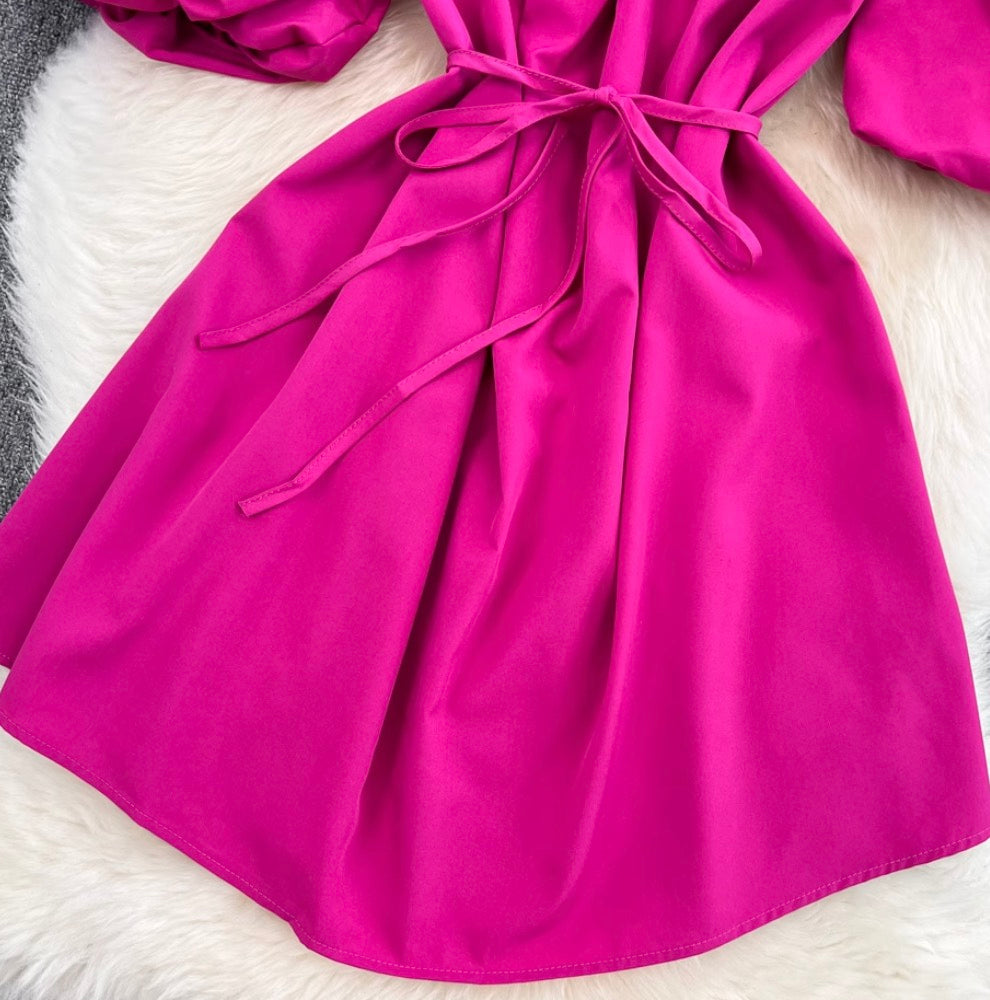 Solid Color Ruffled A-line Dress