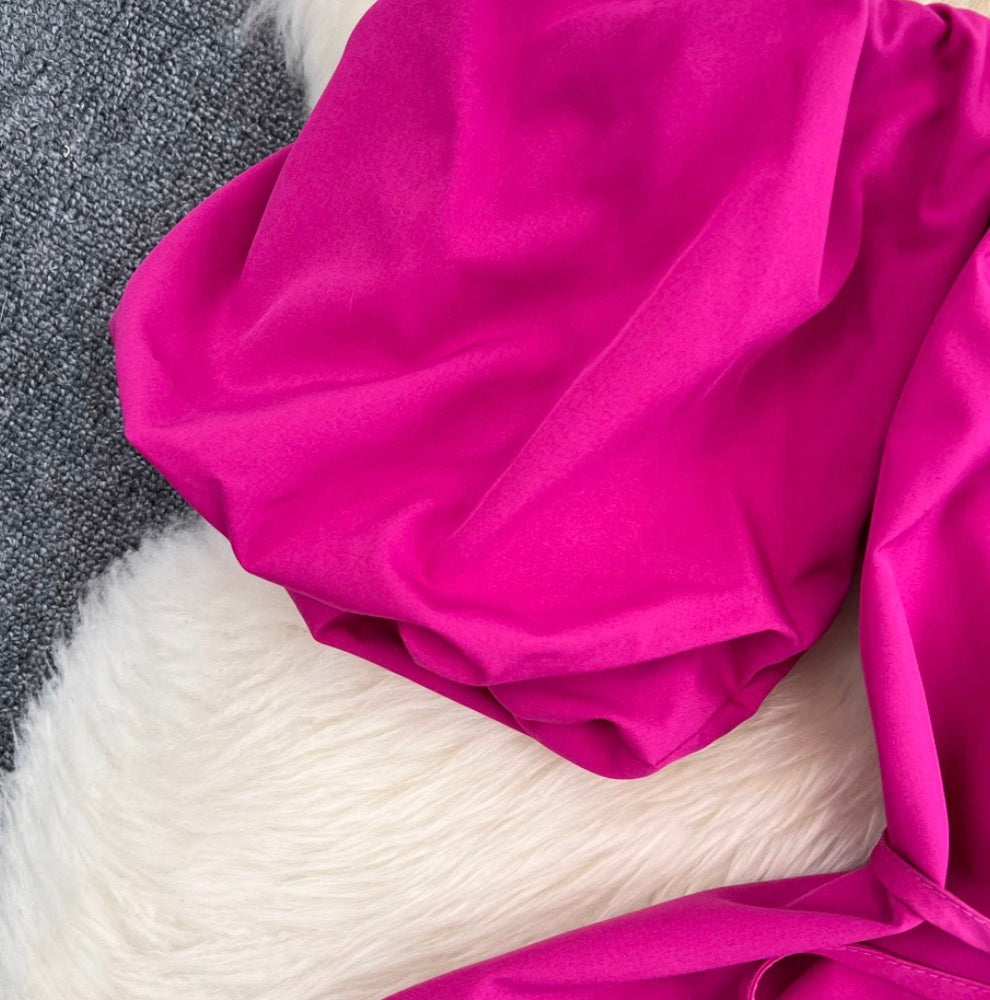 Solid Color Ruffled A-line Dress