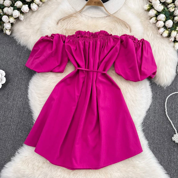 Solid Color Ruffled A-line Dress