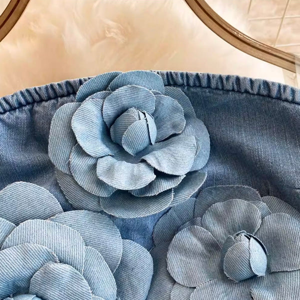 Handcraft 3D Ruffled Flower Blue Dress