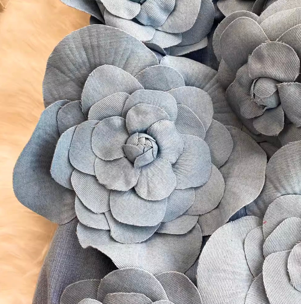 Handcraft 3D Ruffled Flower Blue Dress