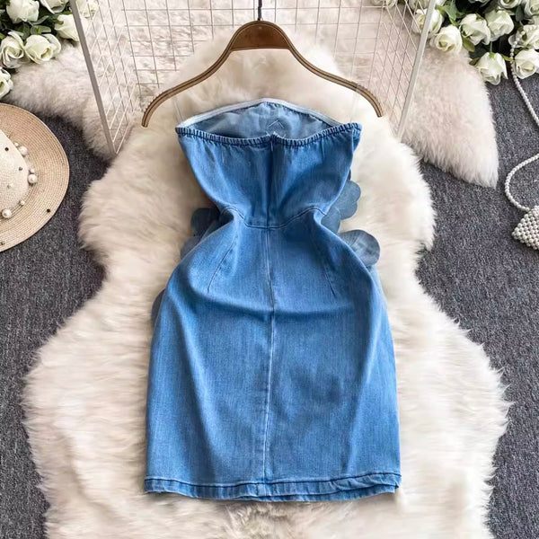 Handcraft 3D Ruffled Flower Blue Dress