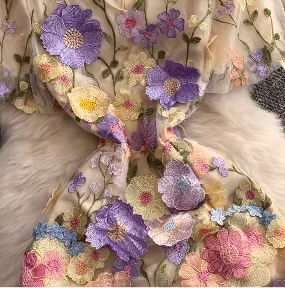 Colorful 3D Flower Short Dress