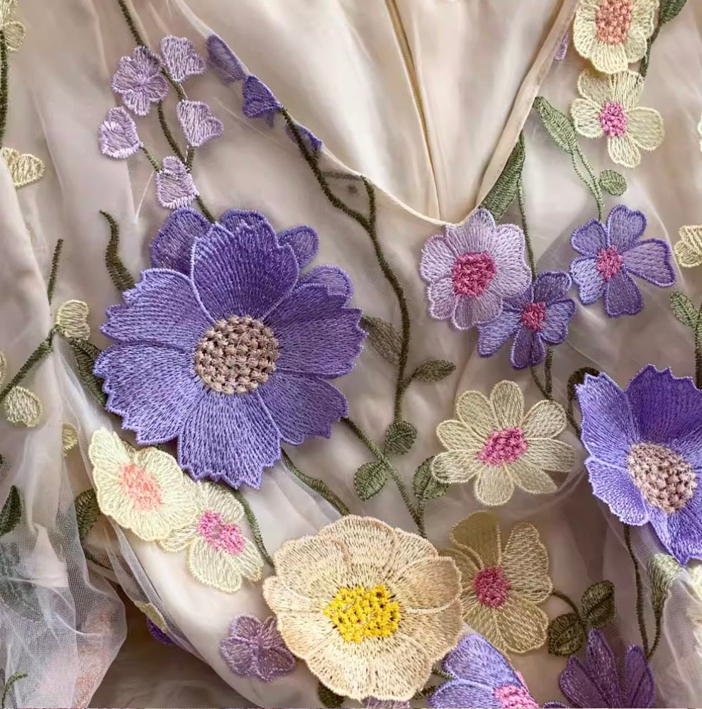 Colorful 3D Flower Short Dress