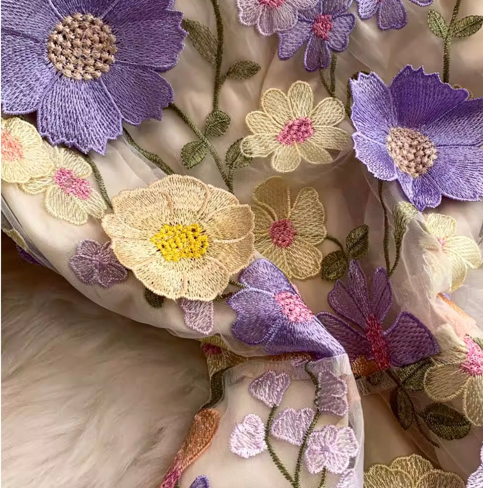 Colorful 3D Flower Short Dress