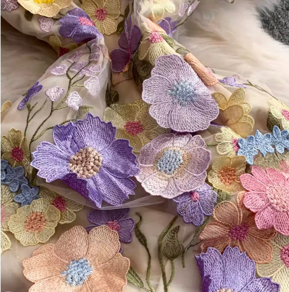 Colorful 3D Flower Short Dress