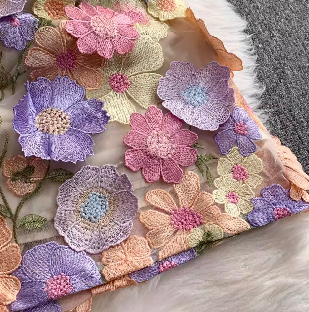 Colorful 3D Flower Short Dress