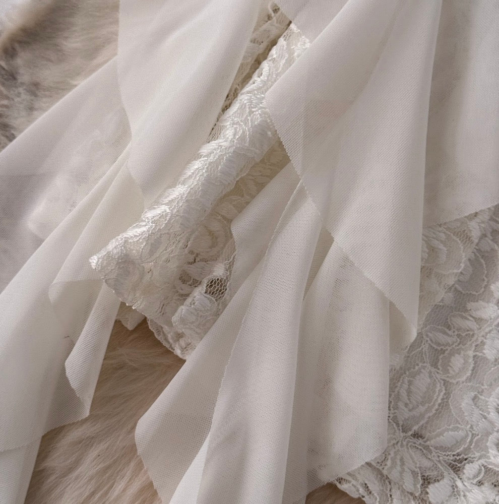 Irregular Design Ruffled White Dress