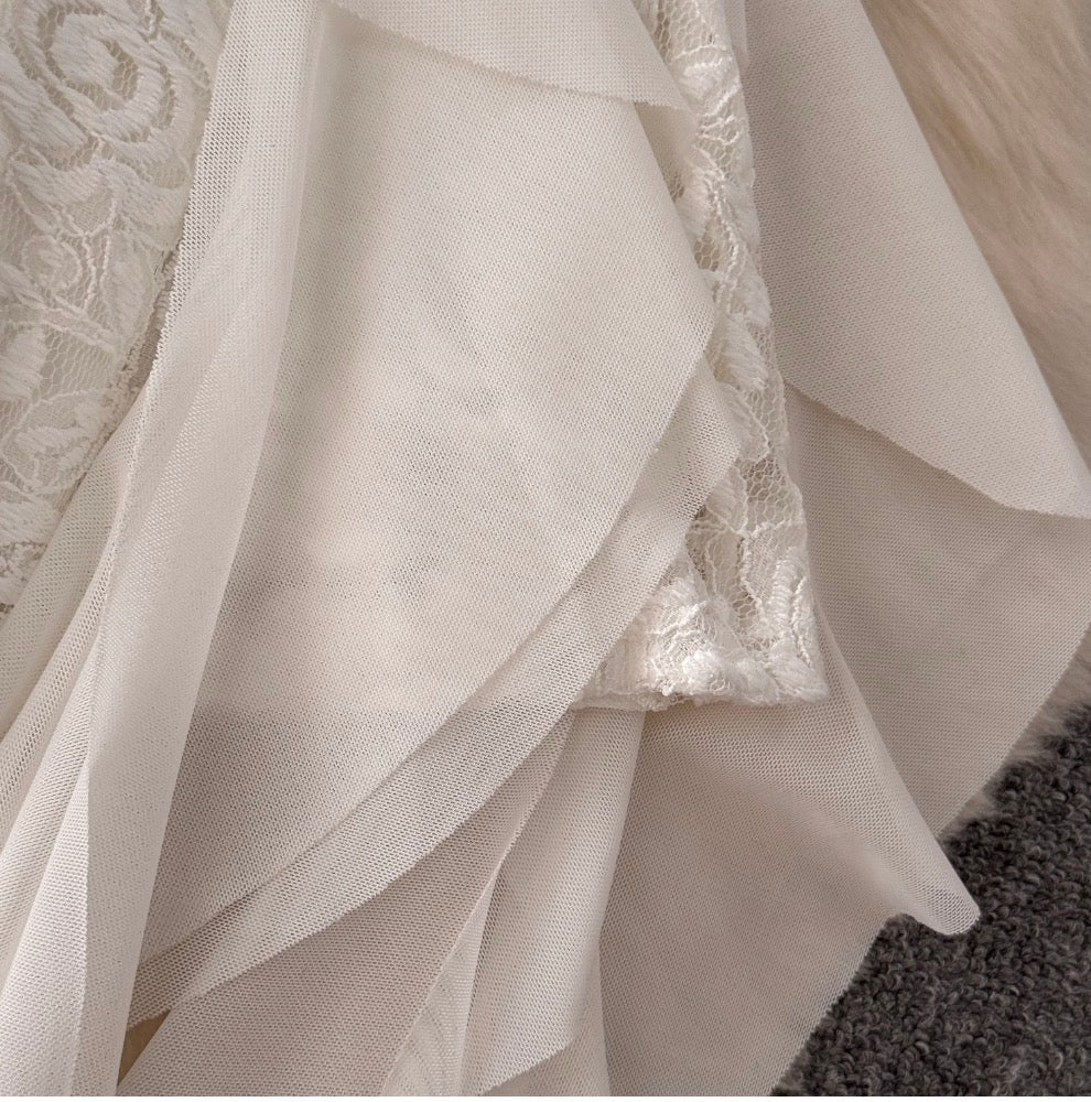 Irregular Design Ruffled White Dress