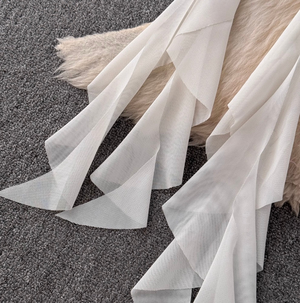 Irregular Design Ruffled White Dress