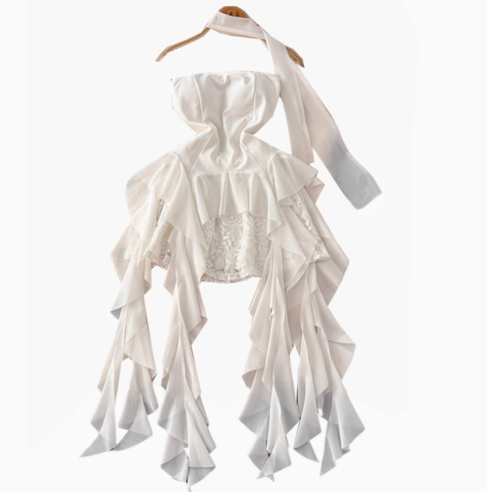 Irregular Design Ruffled White Dress