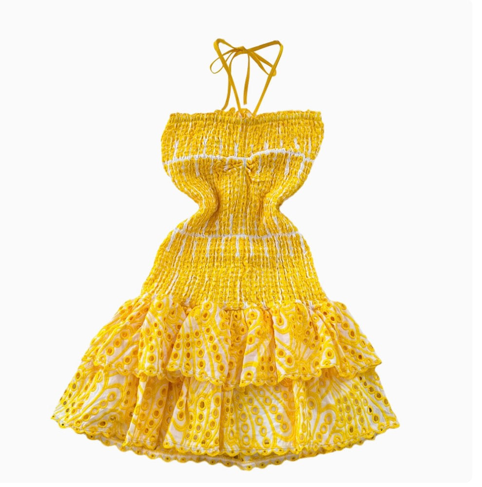 Backless Hollowed Ruffled Halter Dress