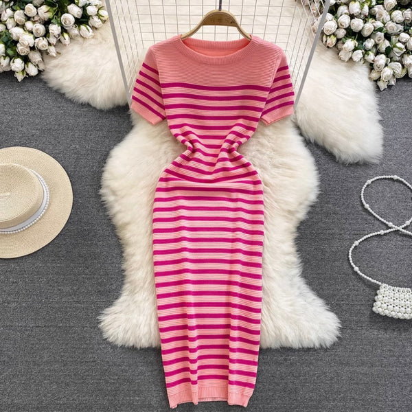Sweetie Crew Neck Striped Dress